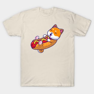 Cute Shiba Inu Hotdog Cartoon T-Shirt